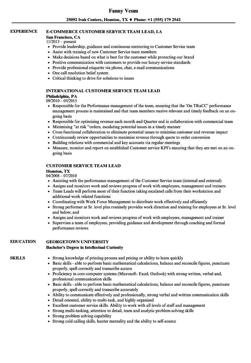 Customer Service Team Leader Job Description For Resume Job Retro