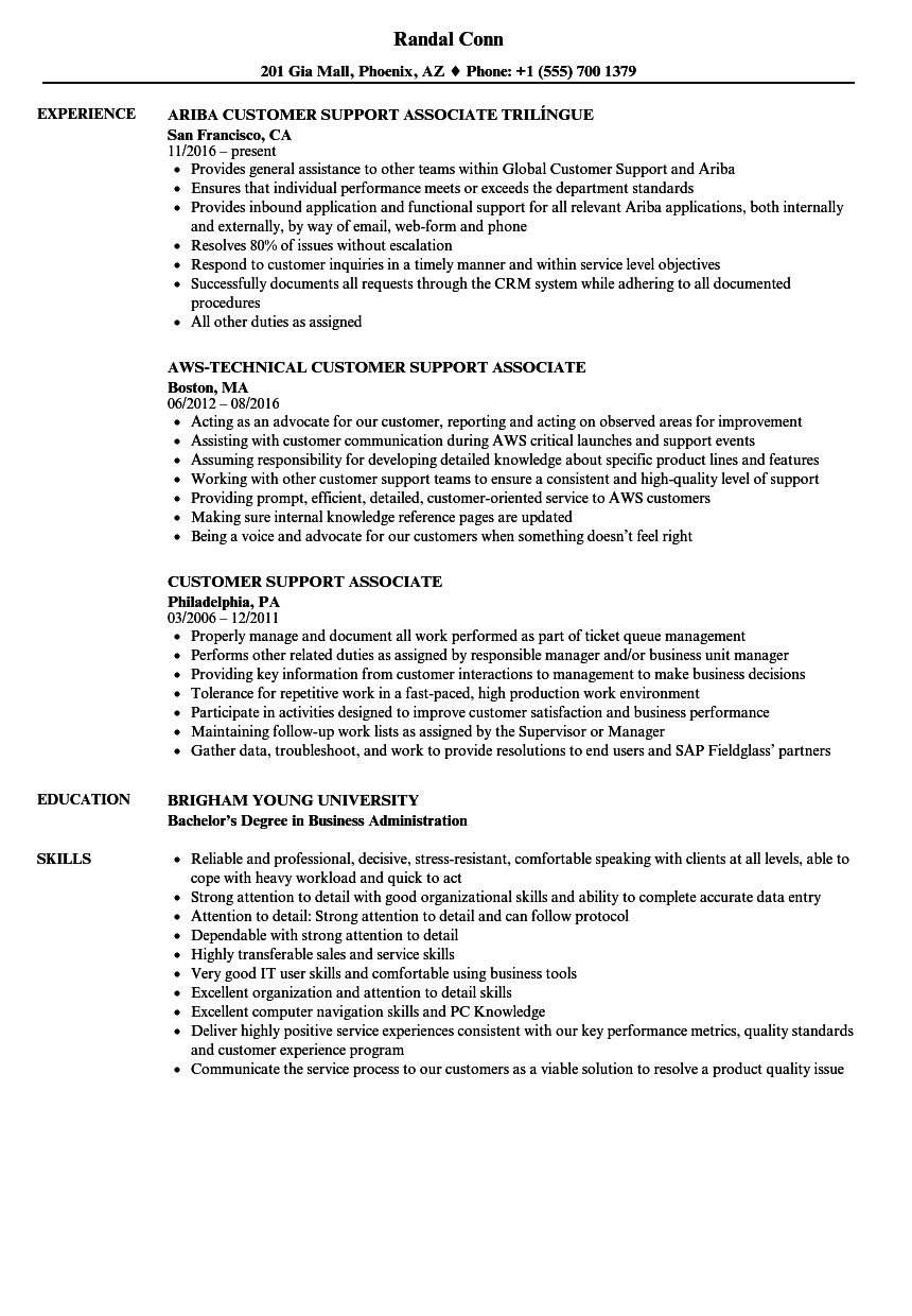 resume of customer service associate