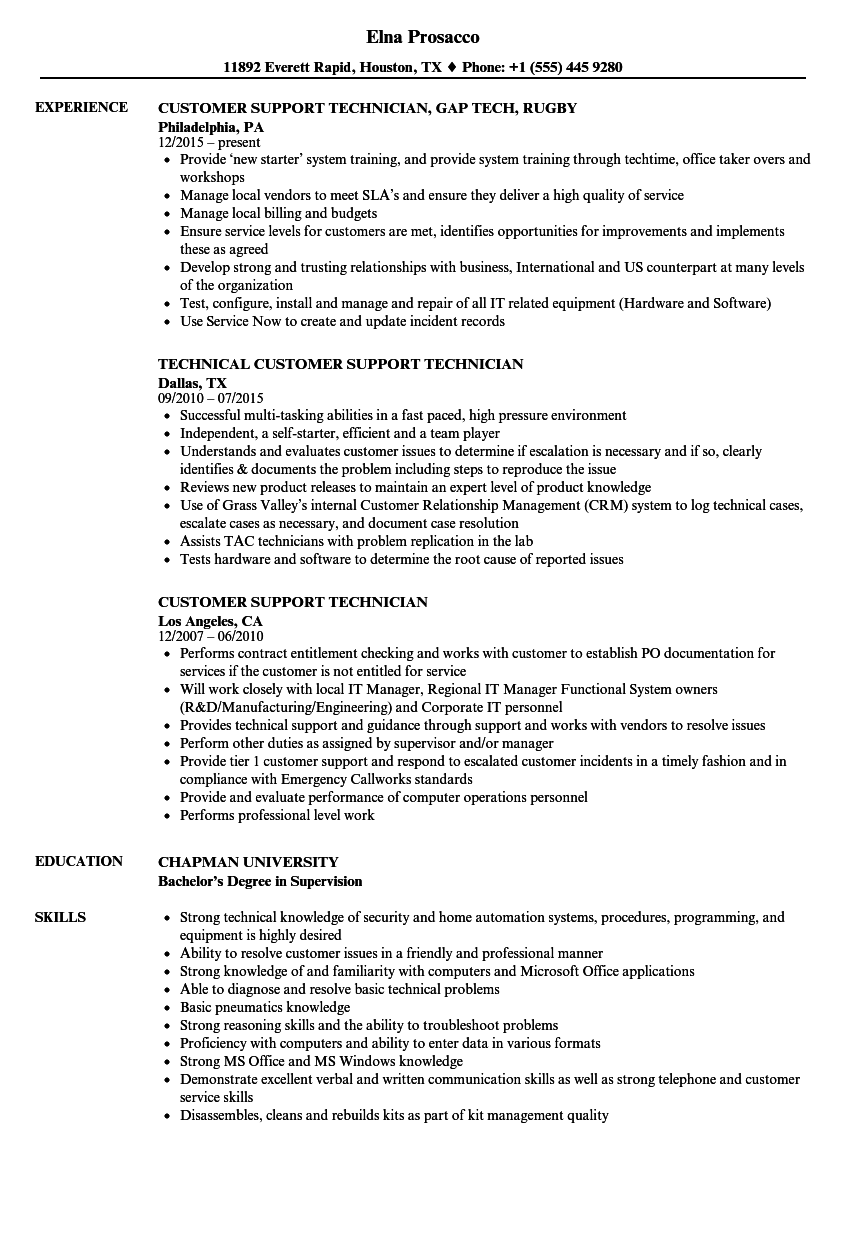 Customer Support Technician Resume Samples Velvet Jobs