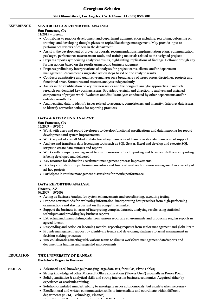 Data Reporting Analyst Resume Samples Velvet Jobs