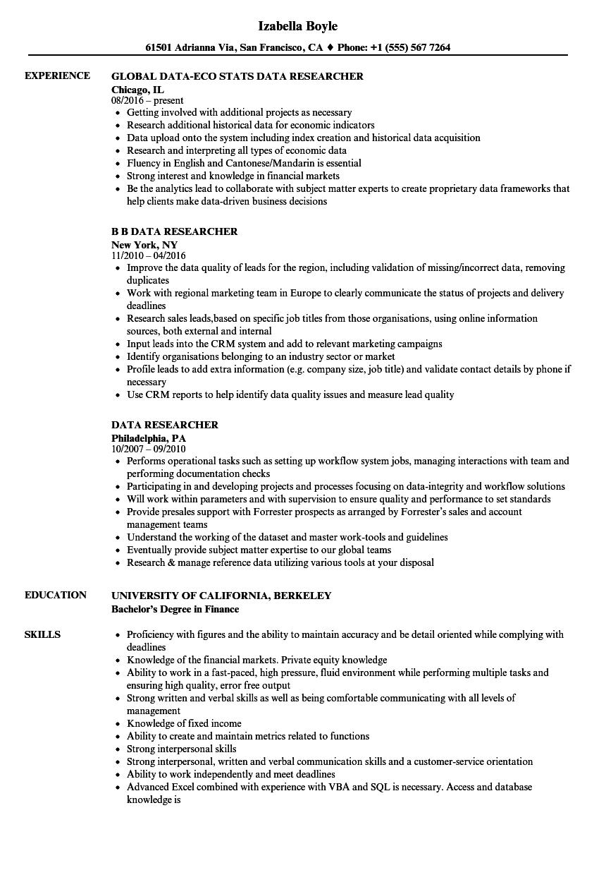 researcher sample resume