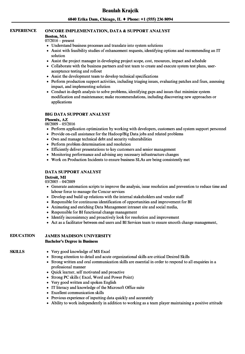 data support analyst resume