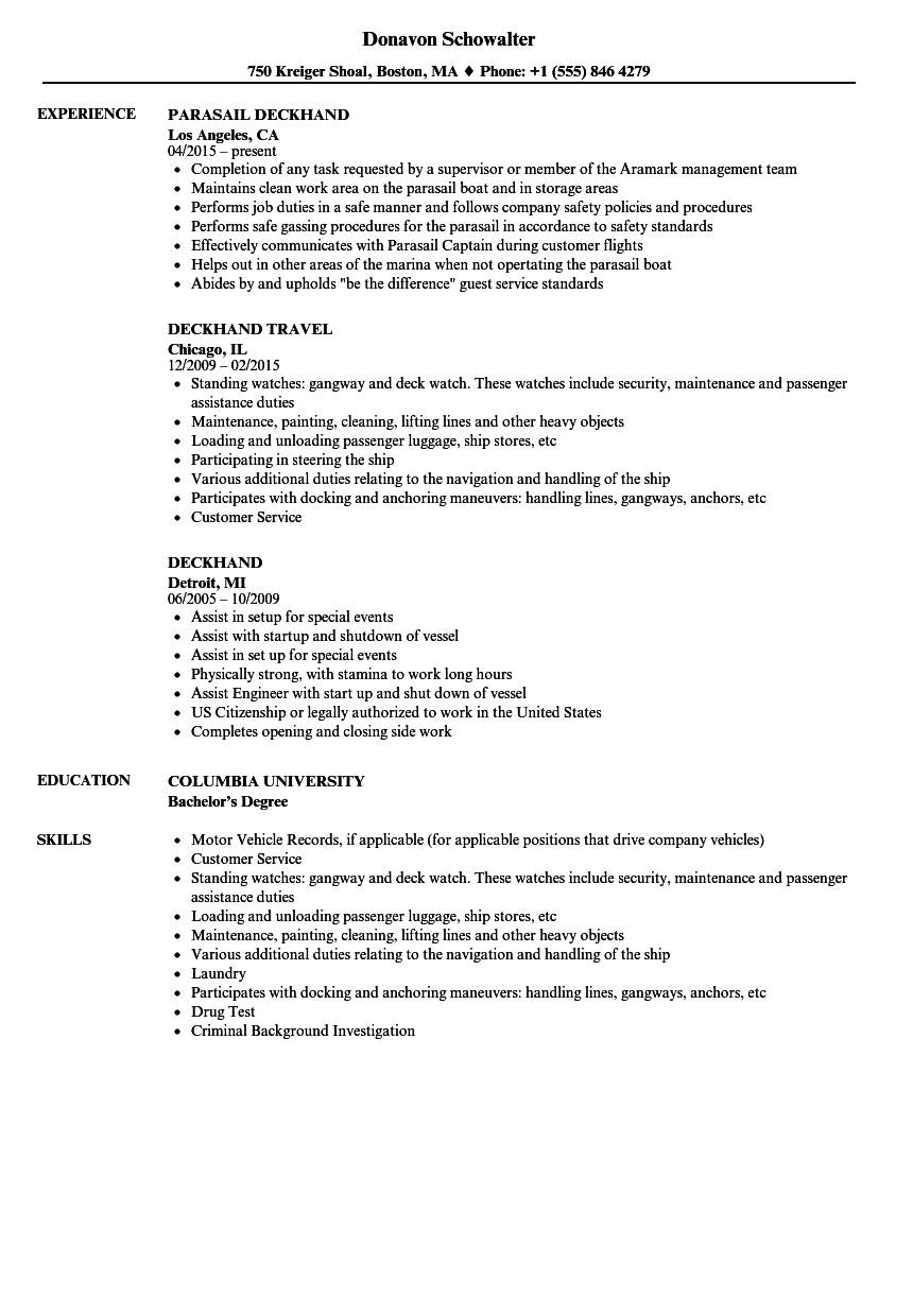 deckhand resume sample