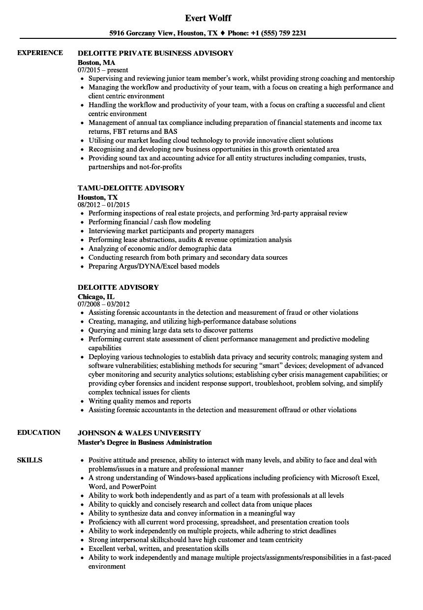 Deloitte Advisory Resume Samples Velvet Jobs