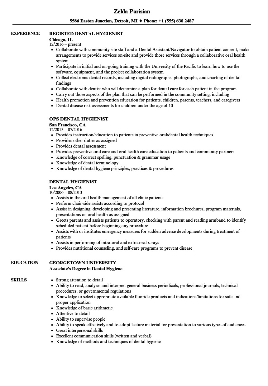 functional resume dental hygiene