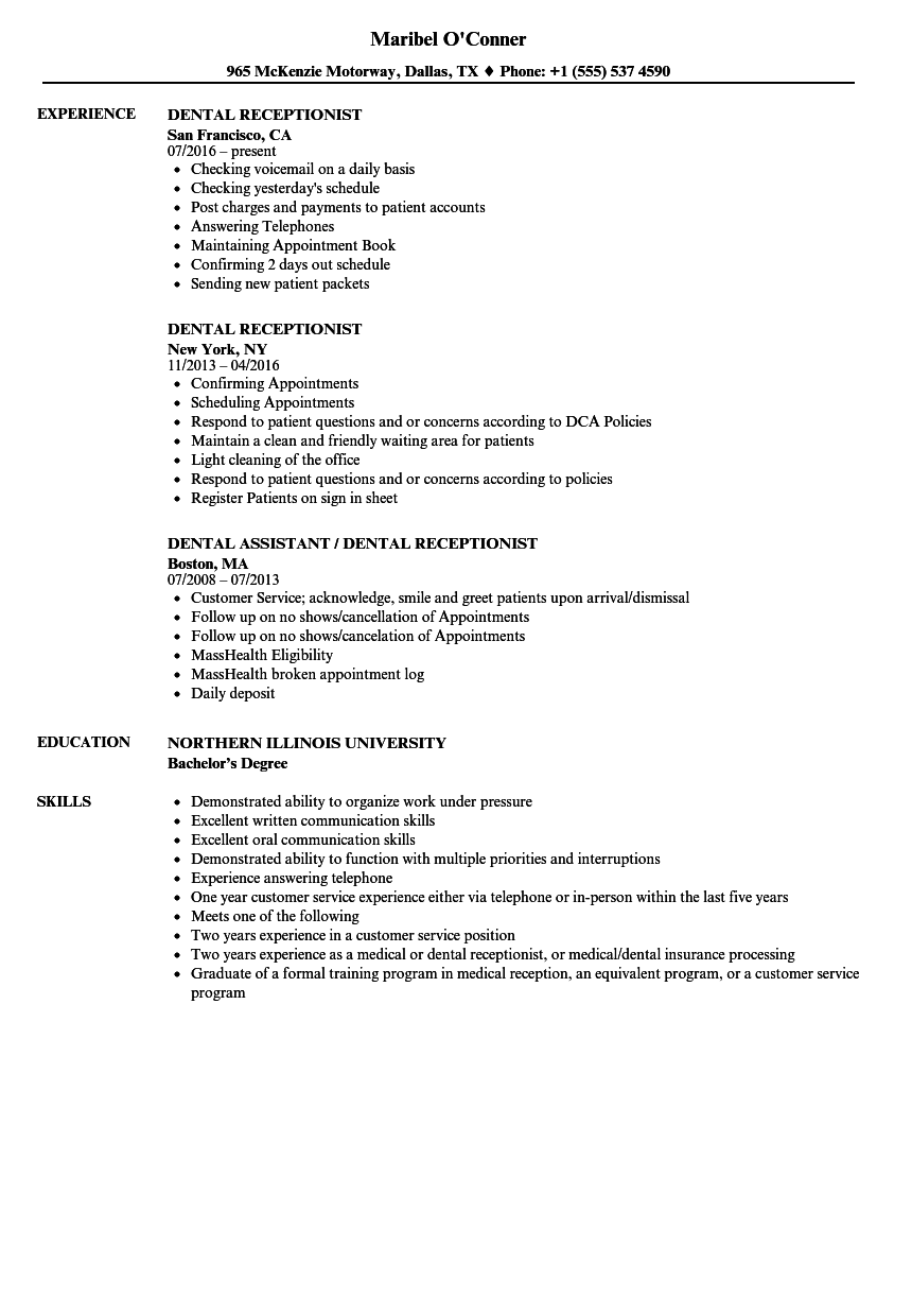 Dental Receptionist Resume Samples | Velvet Jobs