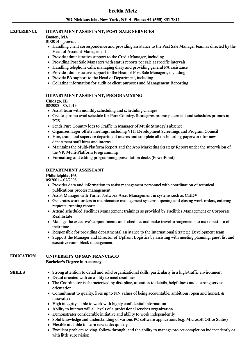 assistant job application resume