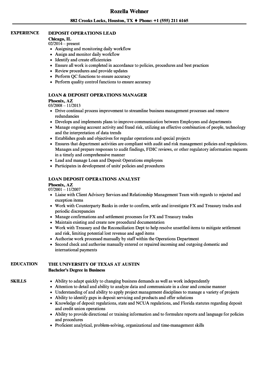 Deposit Operations Resume Samples Velvet Jobs Deposit Operations Resume Samples Velvet Jobs