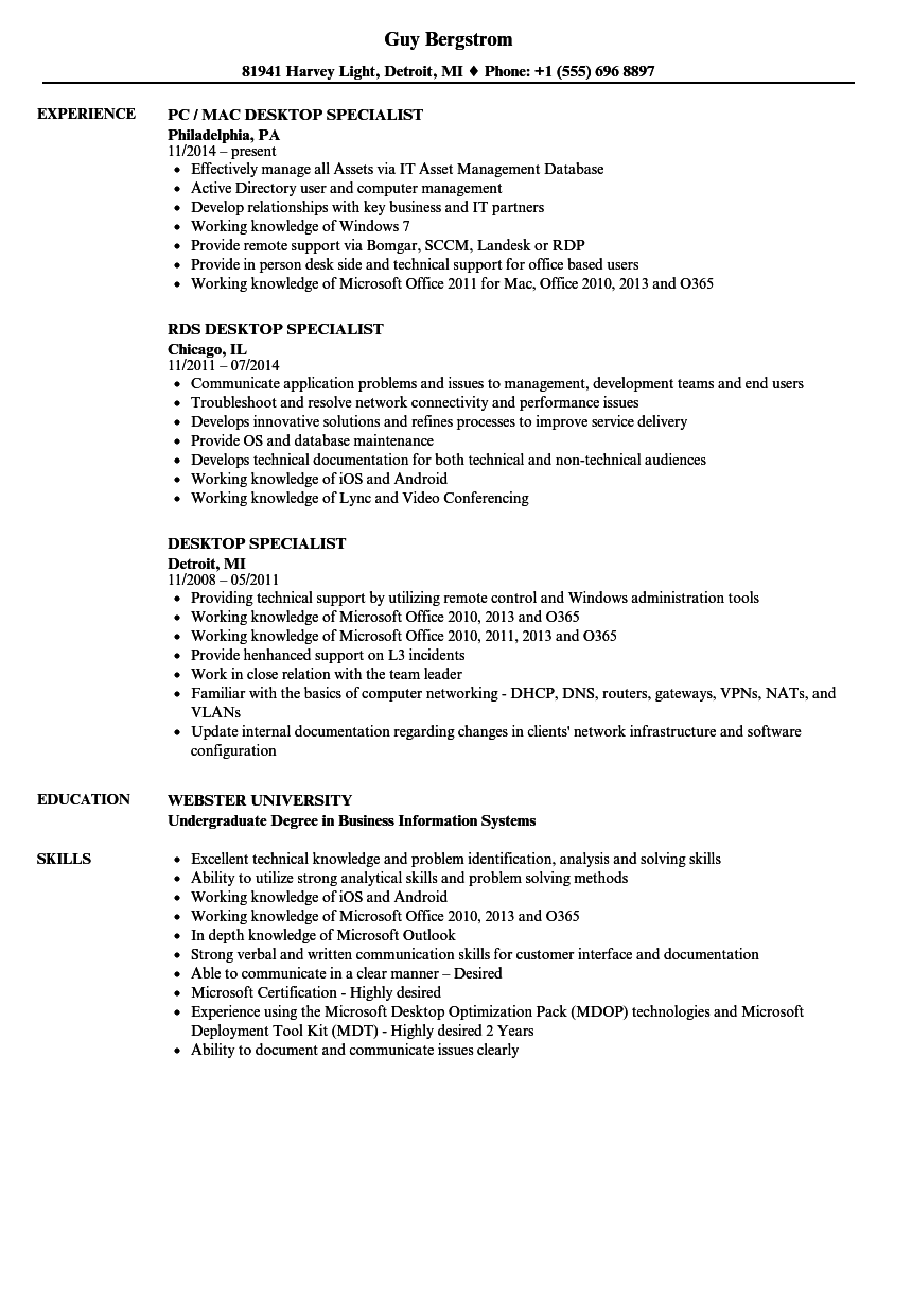 resume for desktop job