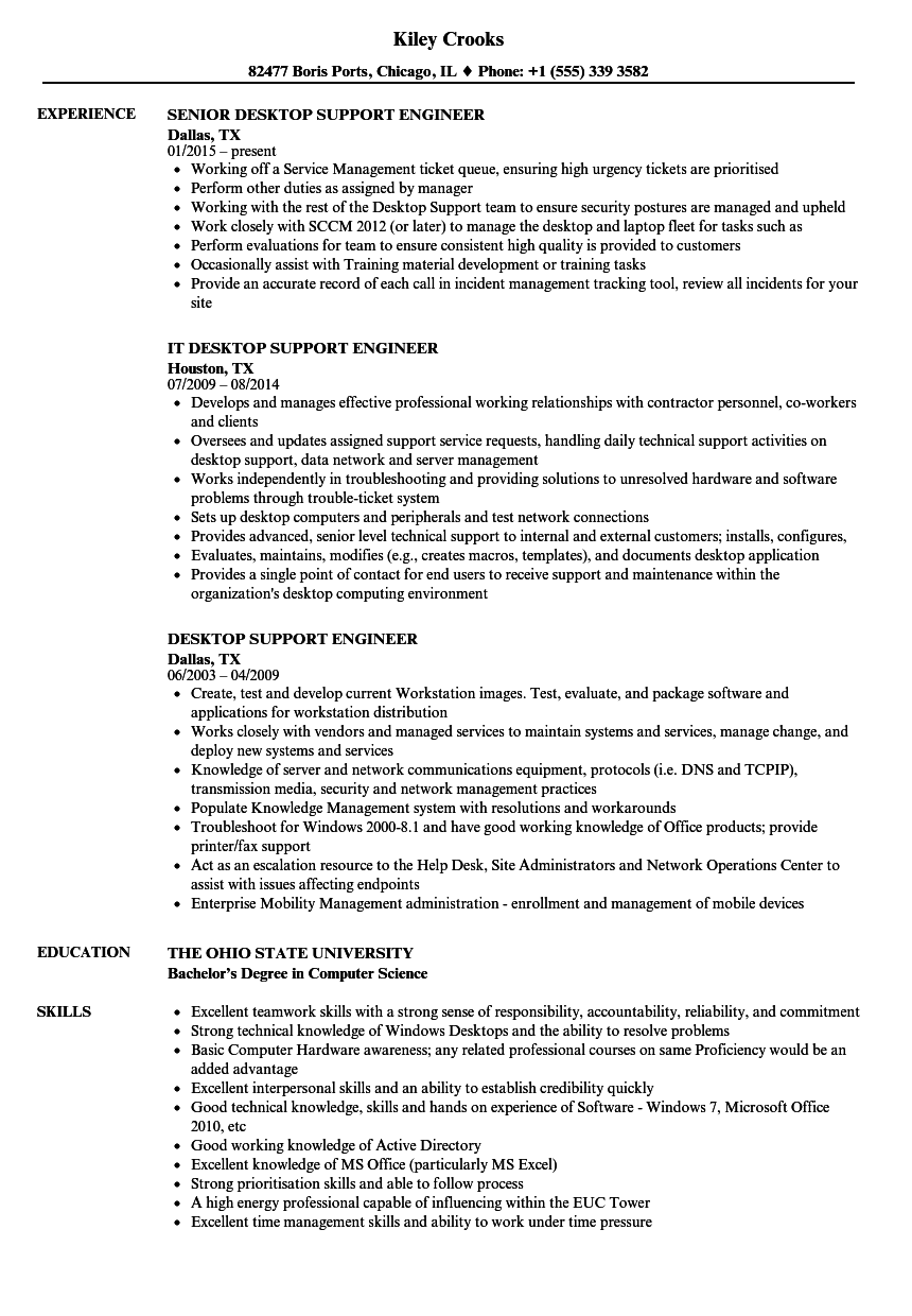 resume headline for desktop support engineer