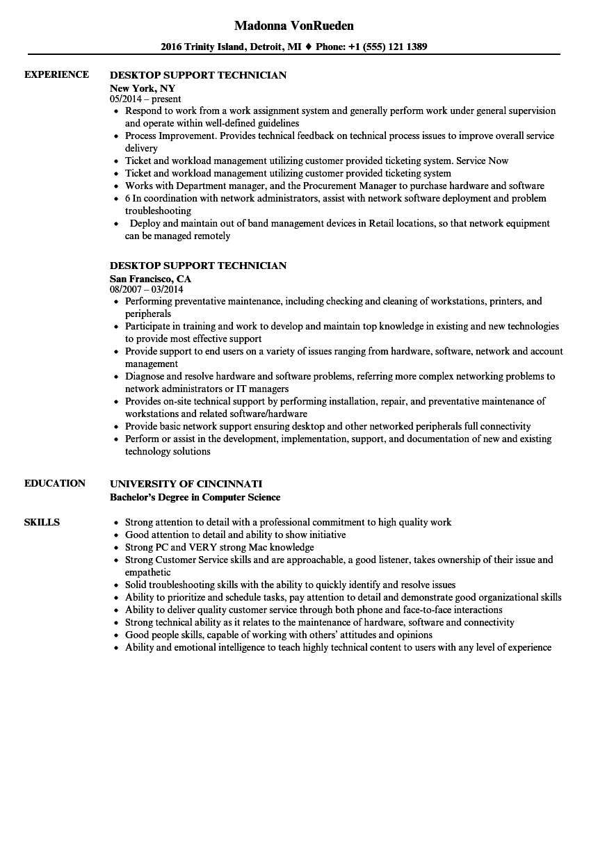 Desktop Support Technician Resume Samples Velvet Jobs