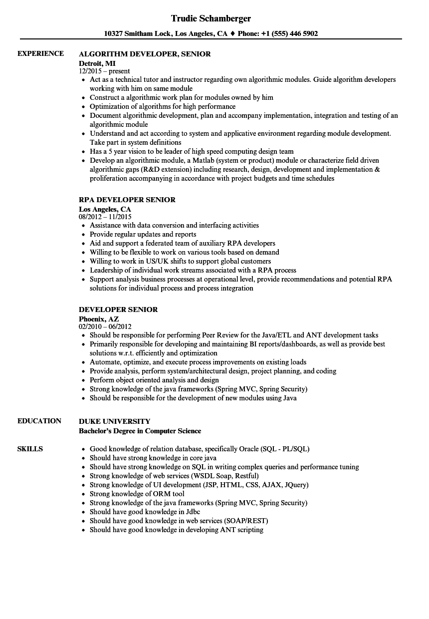 sample resume for rpa uipath developer