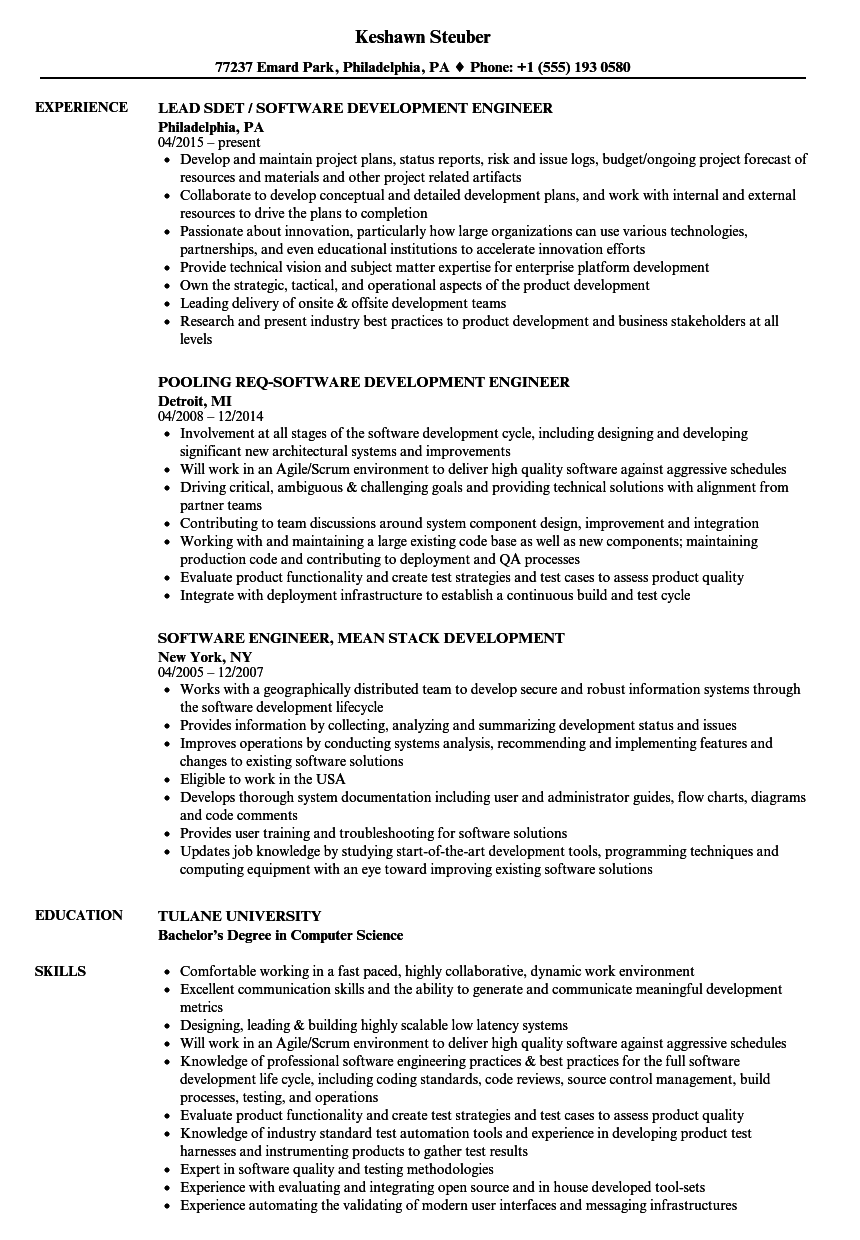 Development Software Engineer Resume Samples Velvet Jobs