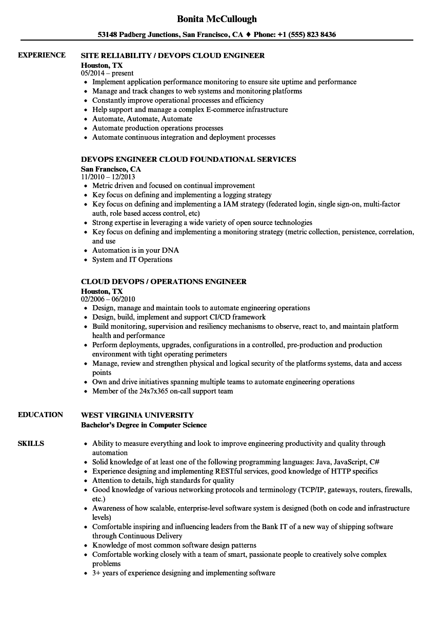 Devops Resume Samples