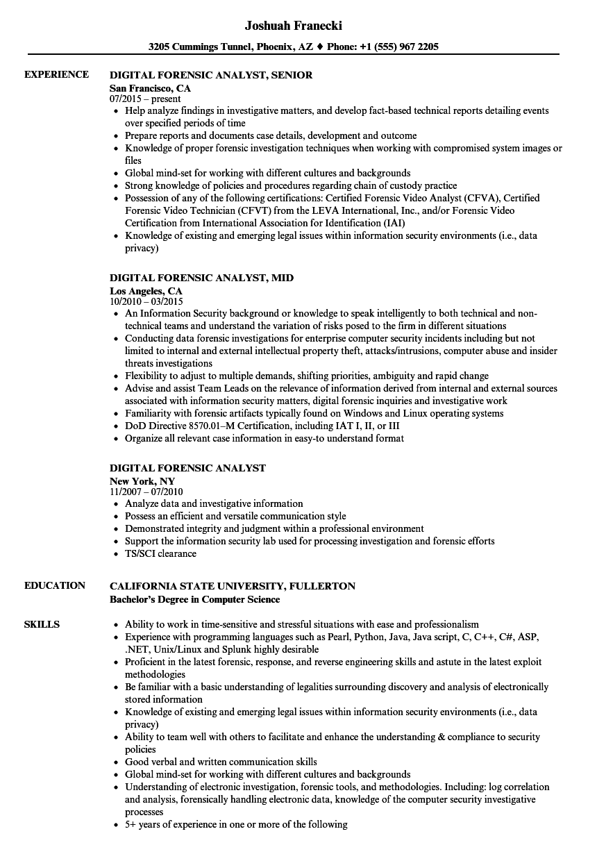 Digital Forensic Analyst Resume Samples  Velvet Jobs With Regard To Forensic Report Template