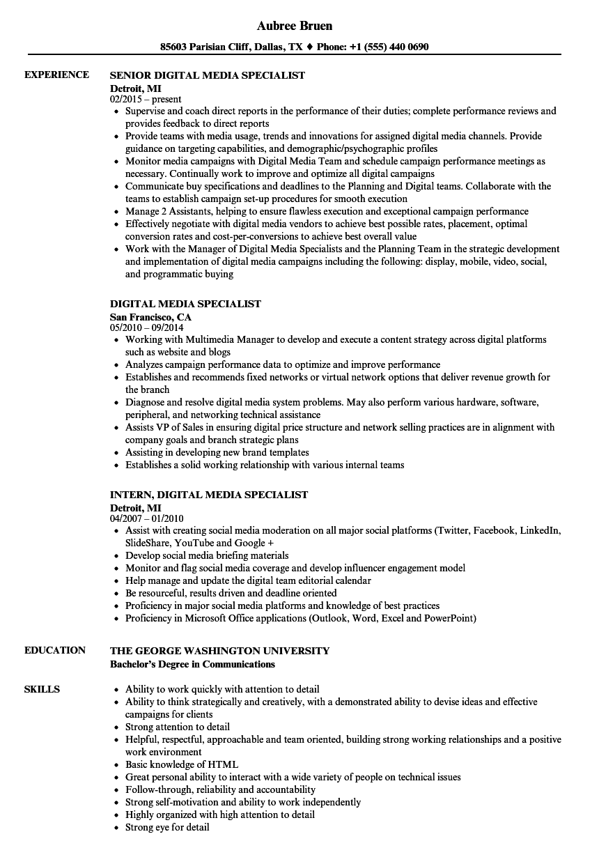 Sample Resume Media Specialist - Resume Templates: School ...