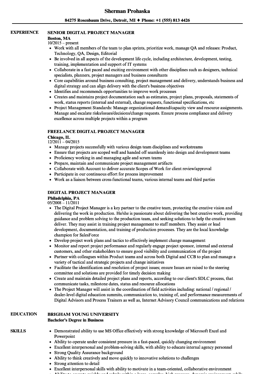 Digital Project Manager Resume Samples Velvet Jobs