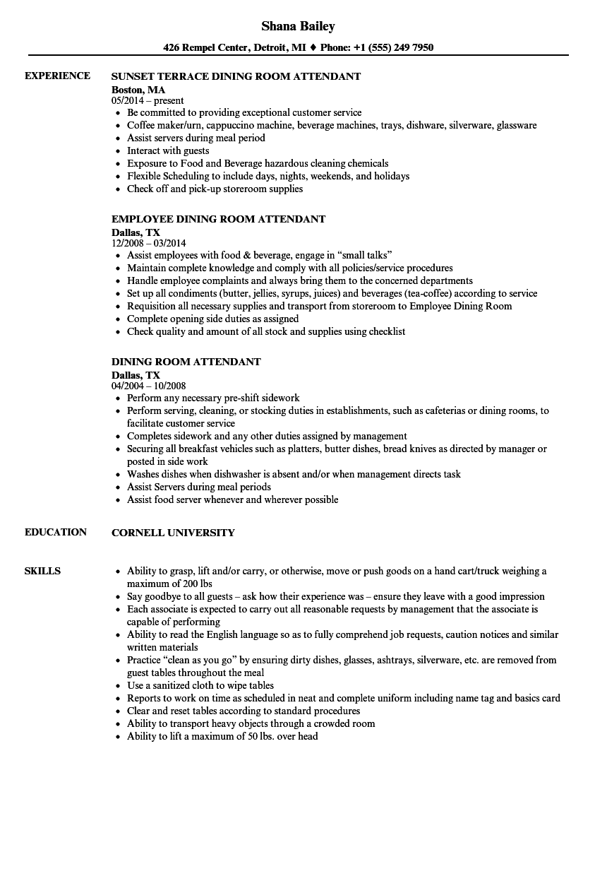 Dining Room Attendant Resume Samples Velvet Jobs