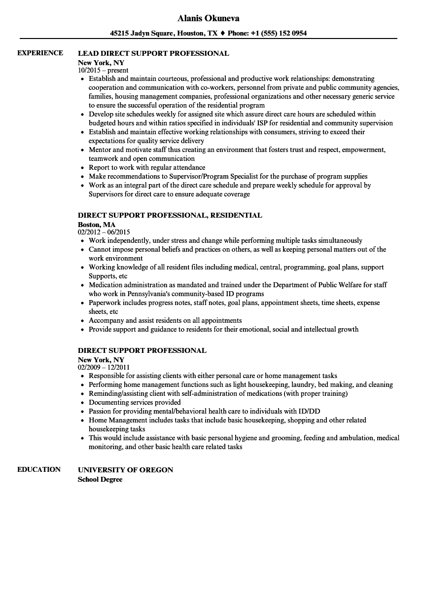 direct support job duties for resume