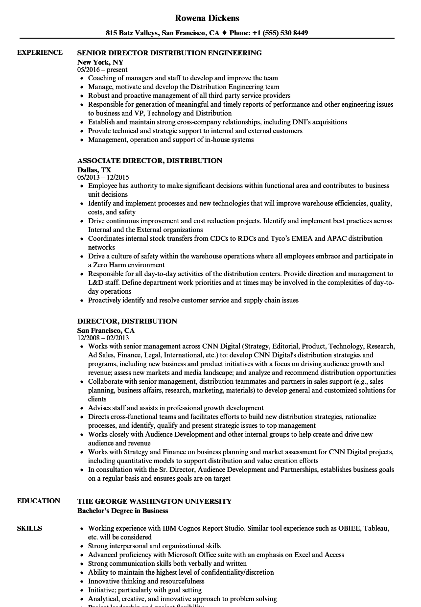 Director Distribution Resume Samples Velvet Jobs