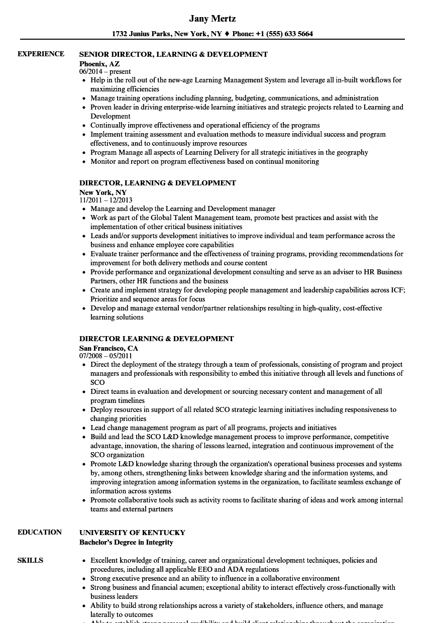 sample resume for director of learning and development