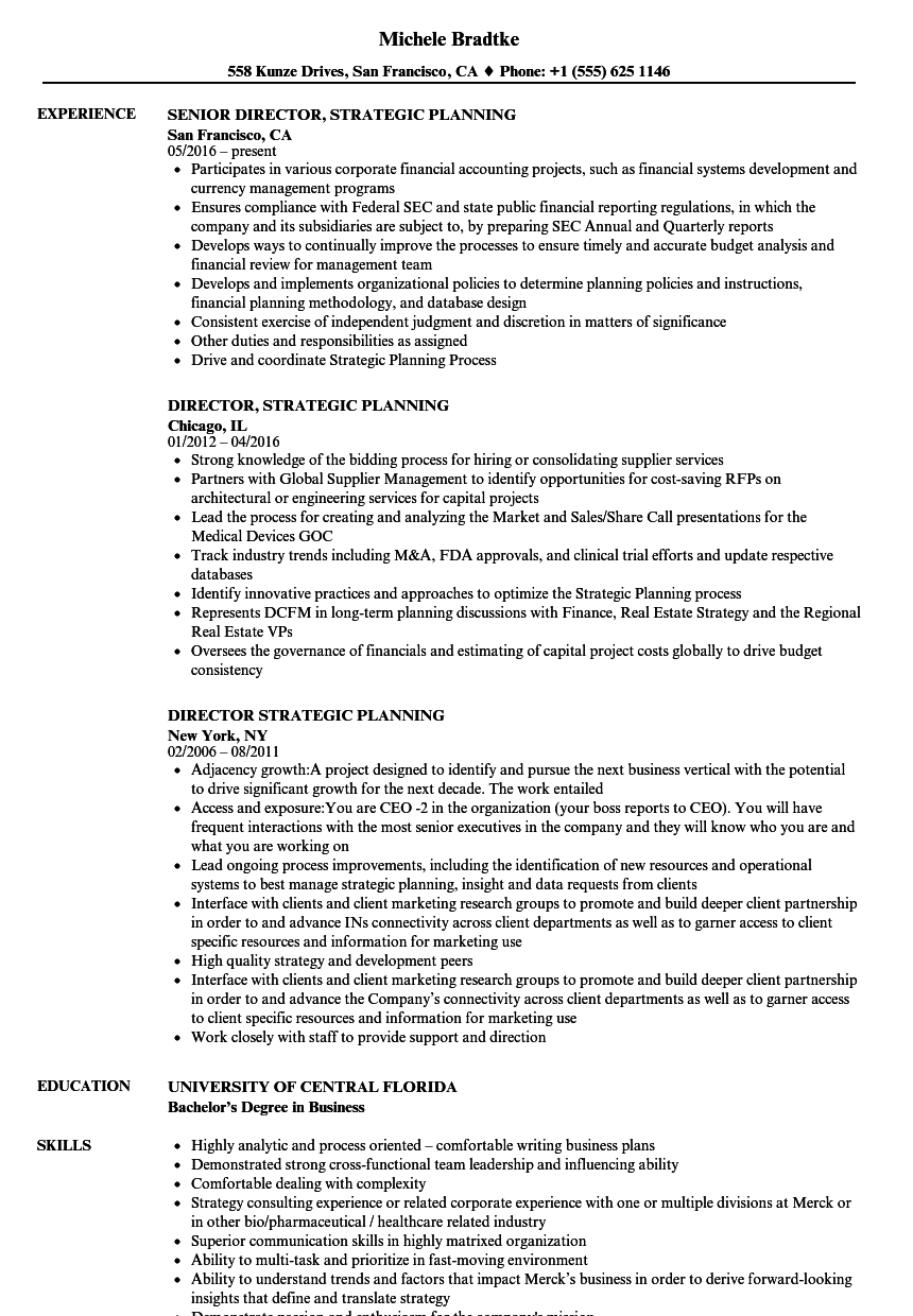 strategic thinking skills resume