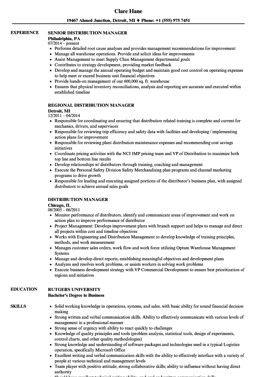 Distribution manager resume objective
