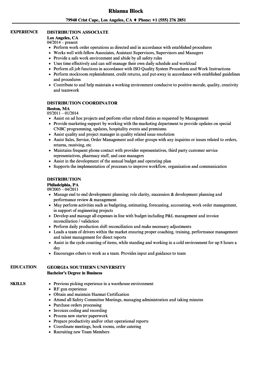 Distribution Manager Executive Resume Example