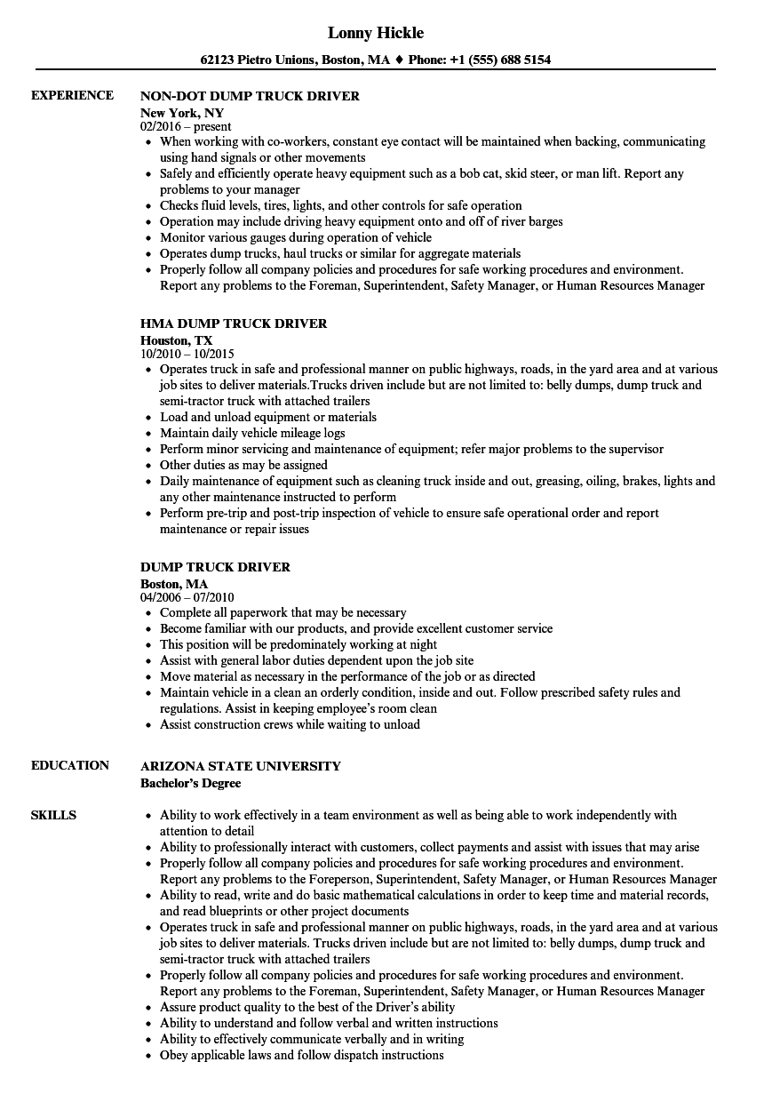 resume samples for truck drivers with an objective