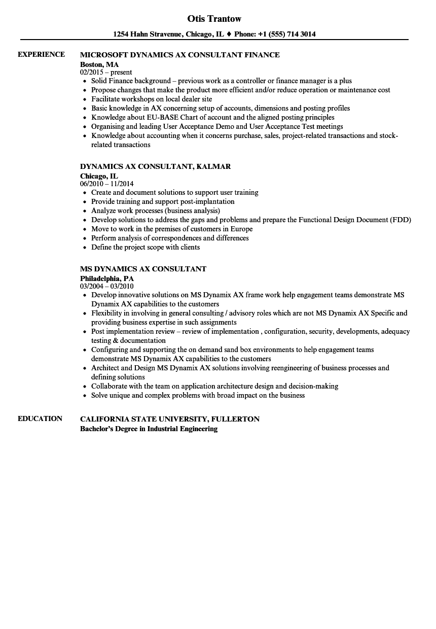 ax functional consultant resume sample