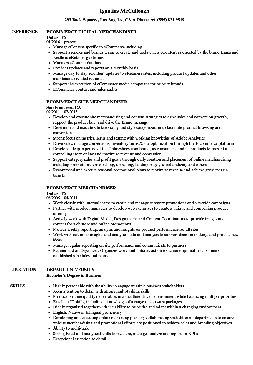 Ecommerce Merchandiser Resume Samples | Velvet Jobs