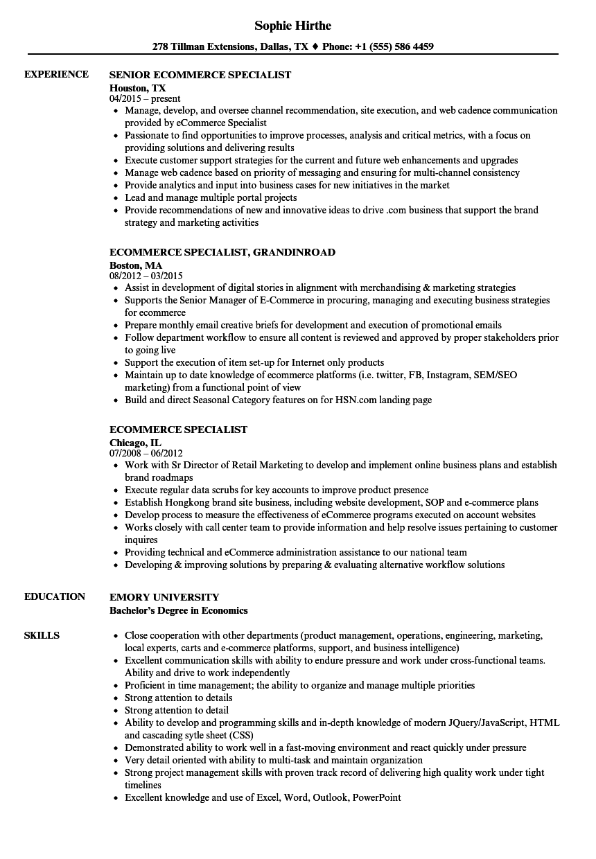 E Commerce Resume Sample