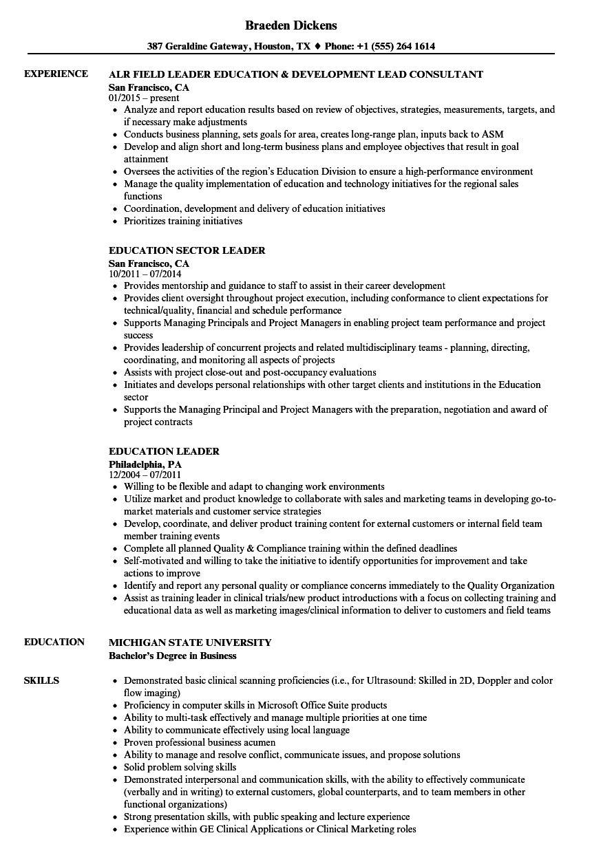 Education Leader Resume Samples | Velvet Jobs