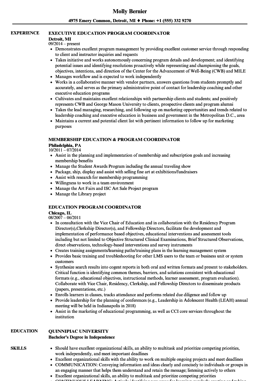 School programs coordinator job description