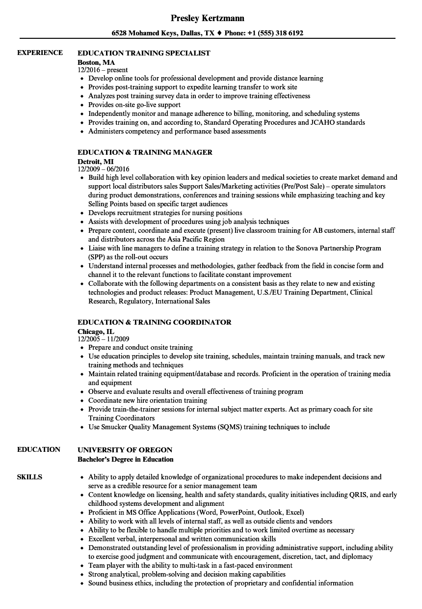 Resume Examples For Training Specialist - Training ...