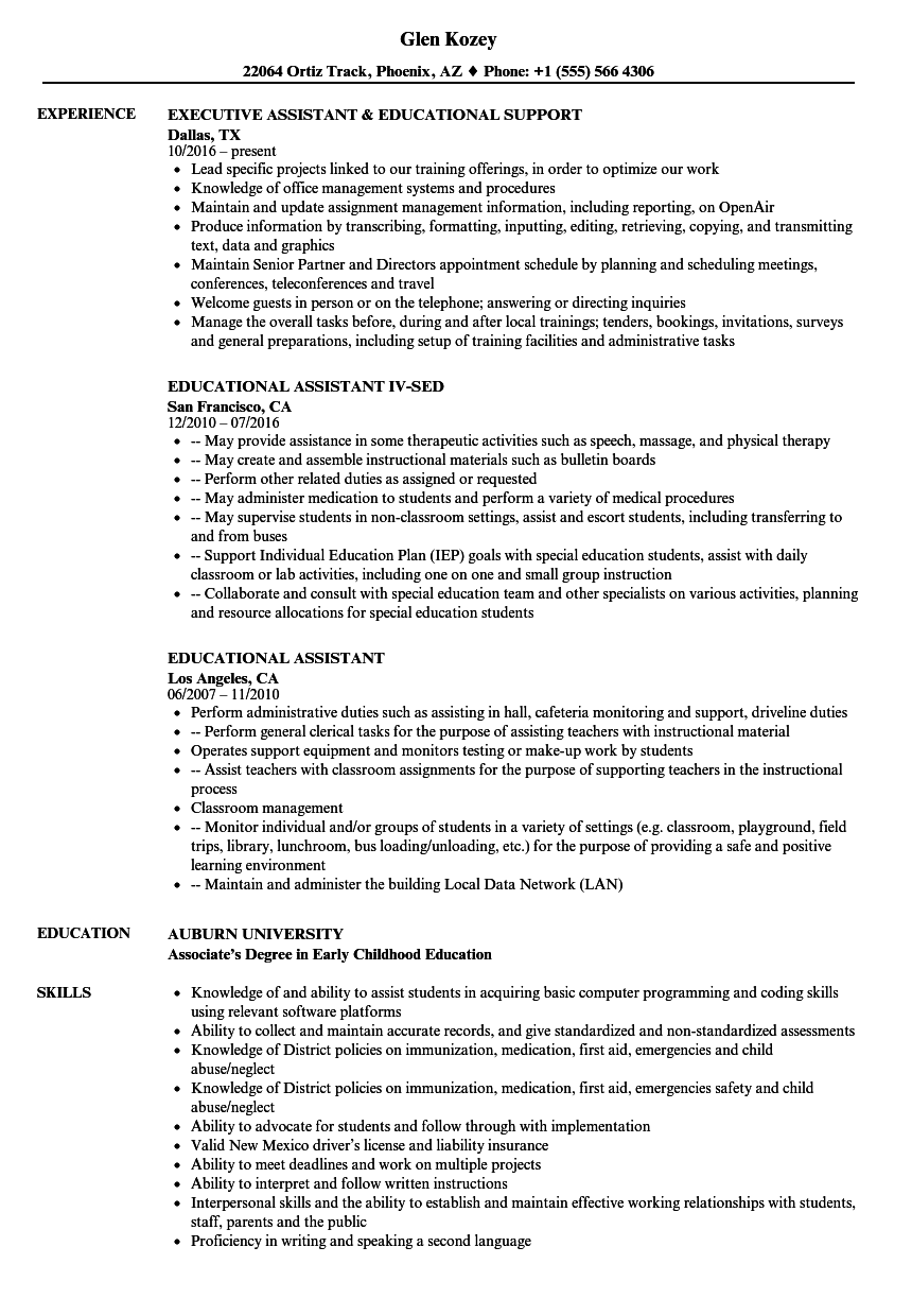 educational assistant resume samples canada