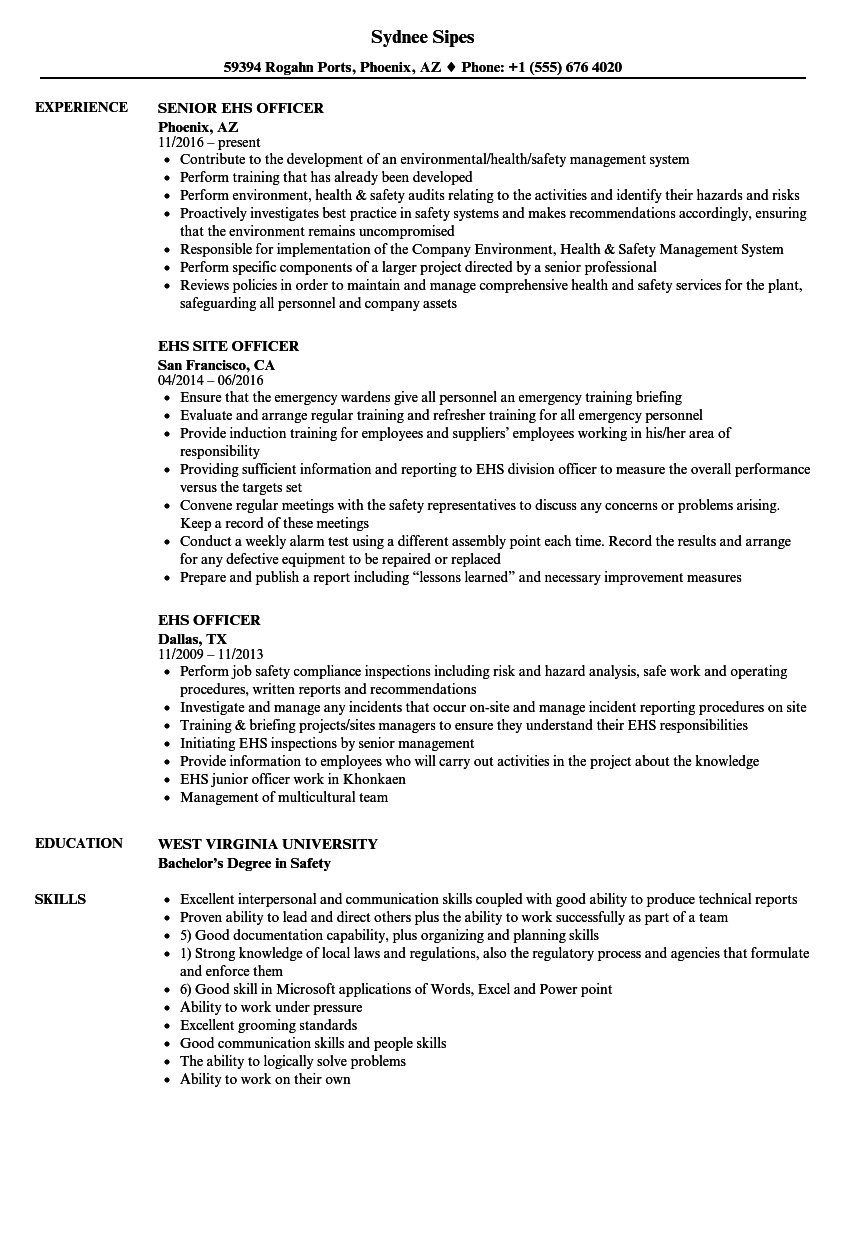 Ehs engineer resume January 2021