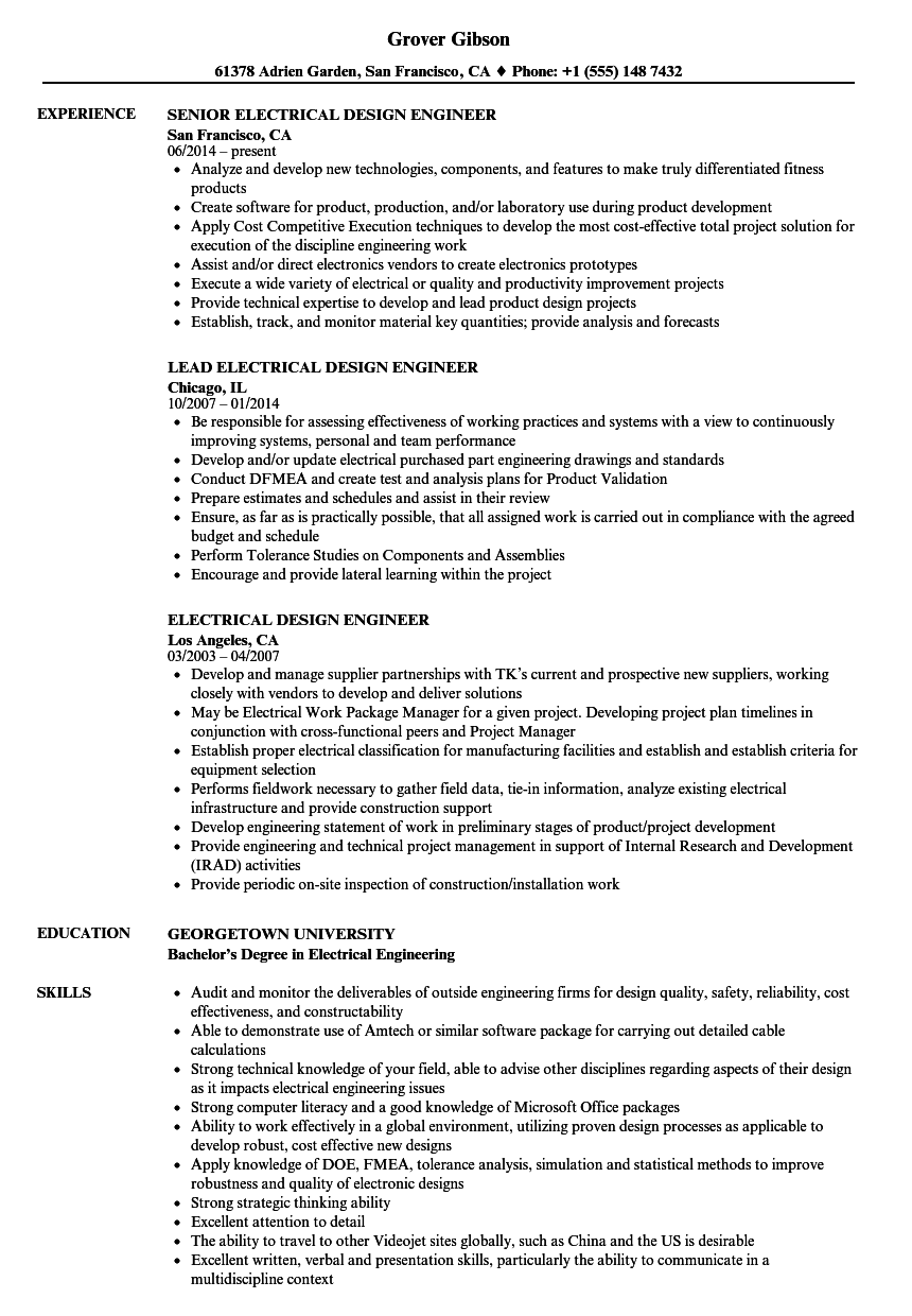 sample resume of electrical engineer for design