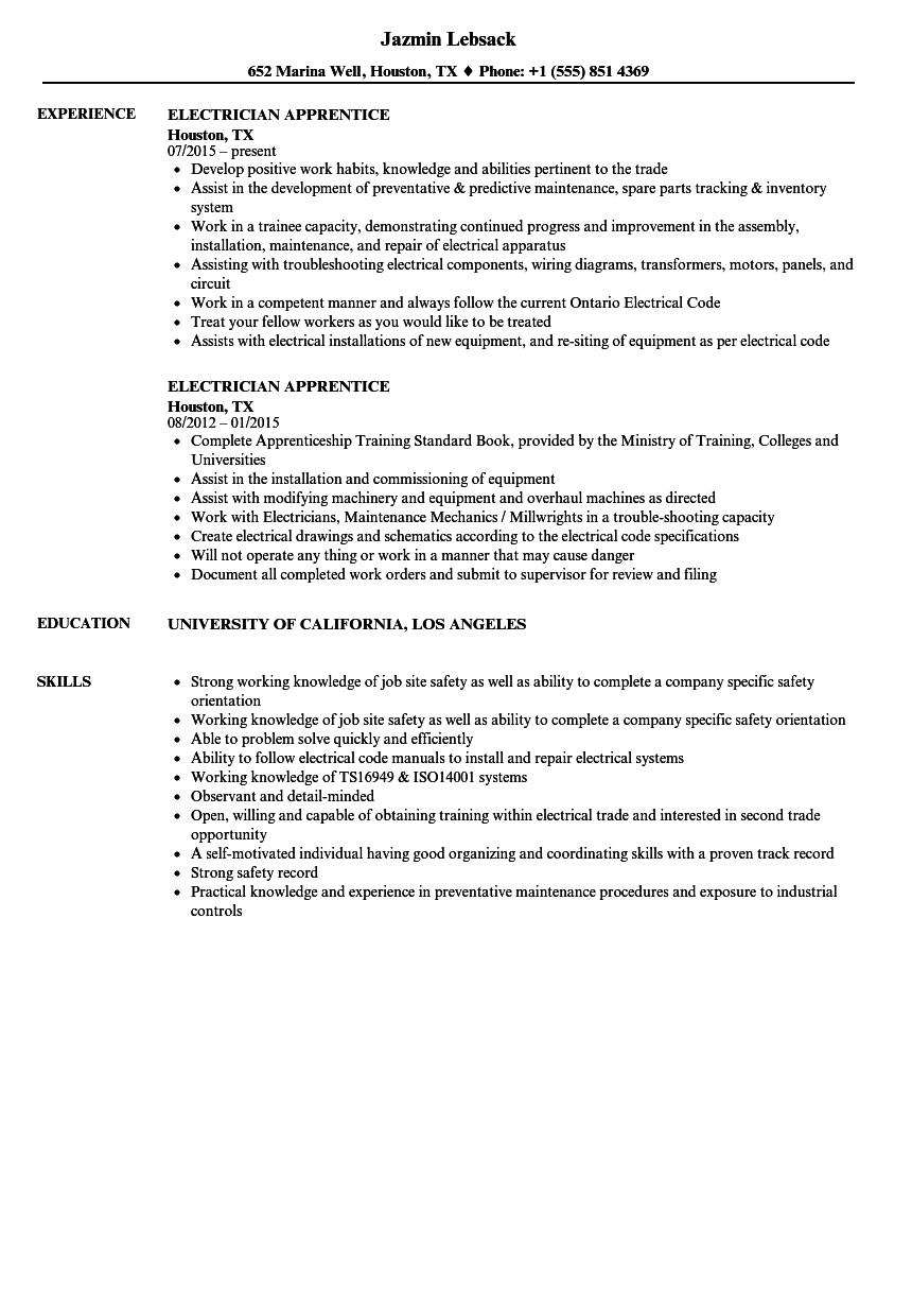 Apprentice Resume Sample