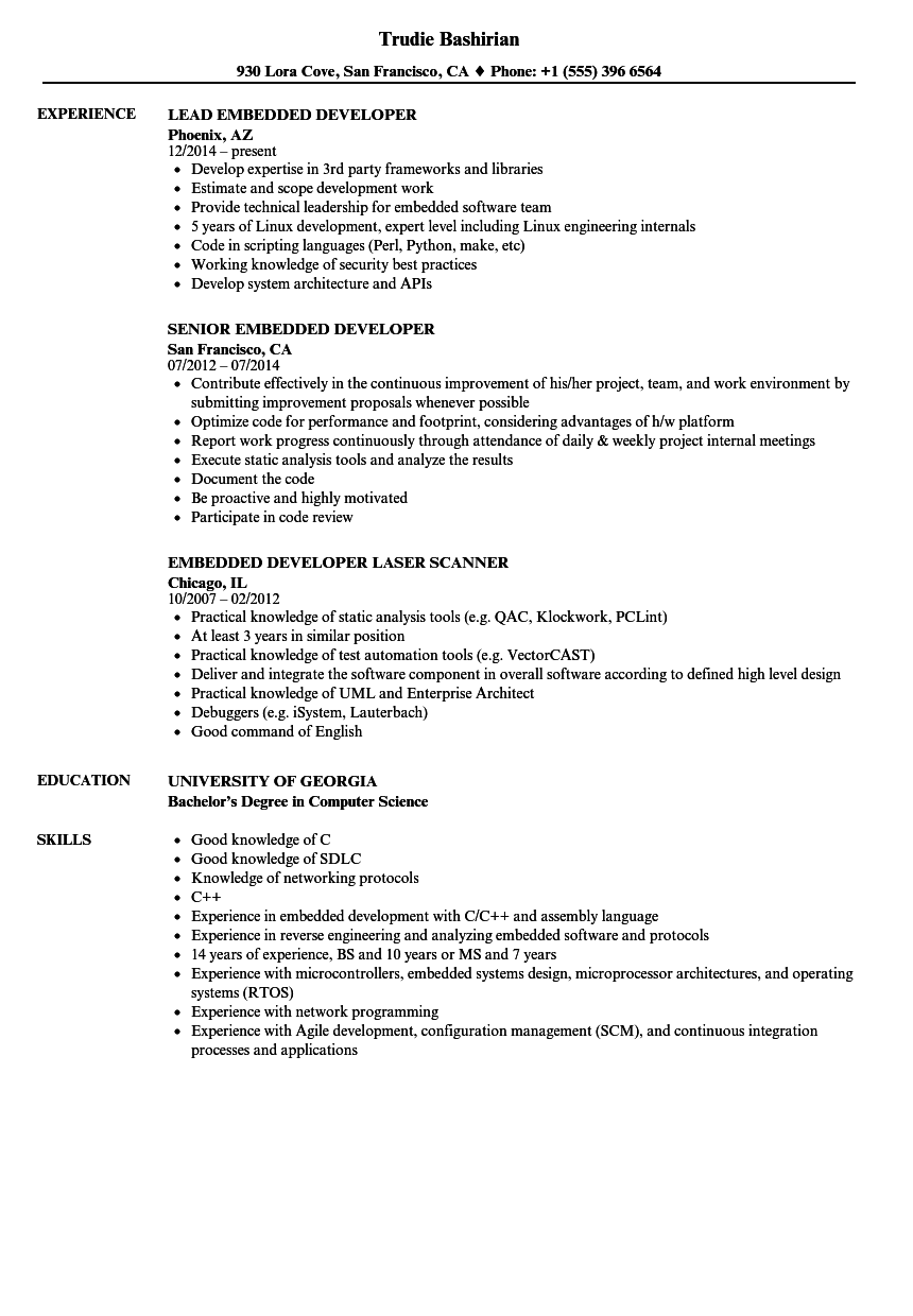 Embedded Developer Resume Samples Velvet Jobs