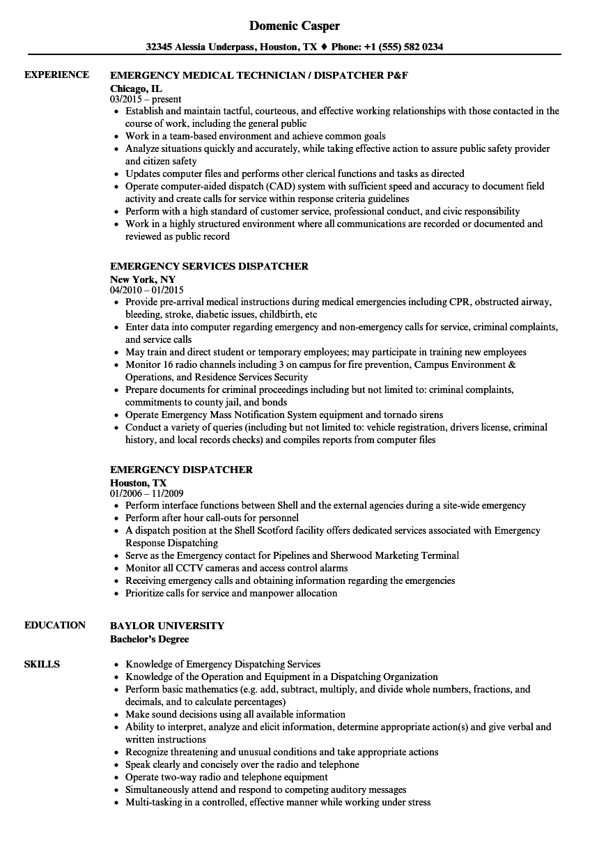 resume objective examples for dispatcher