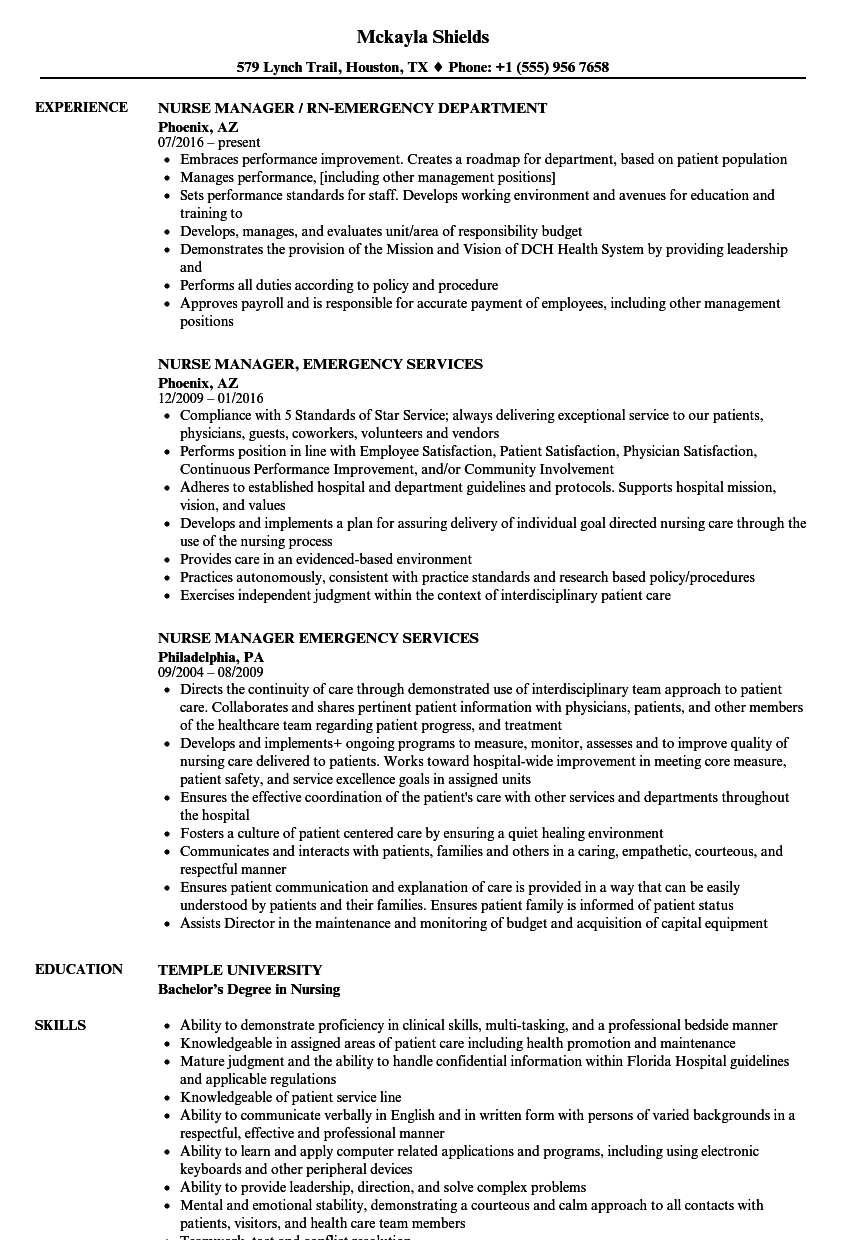 job description er nurse resume