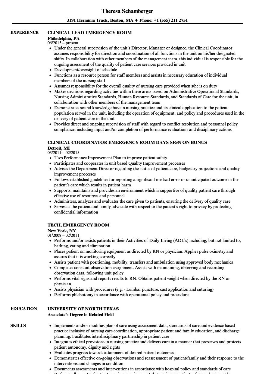 Emergency room resume examples