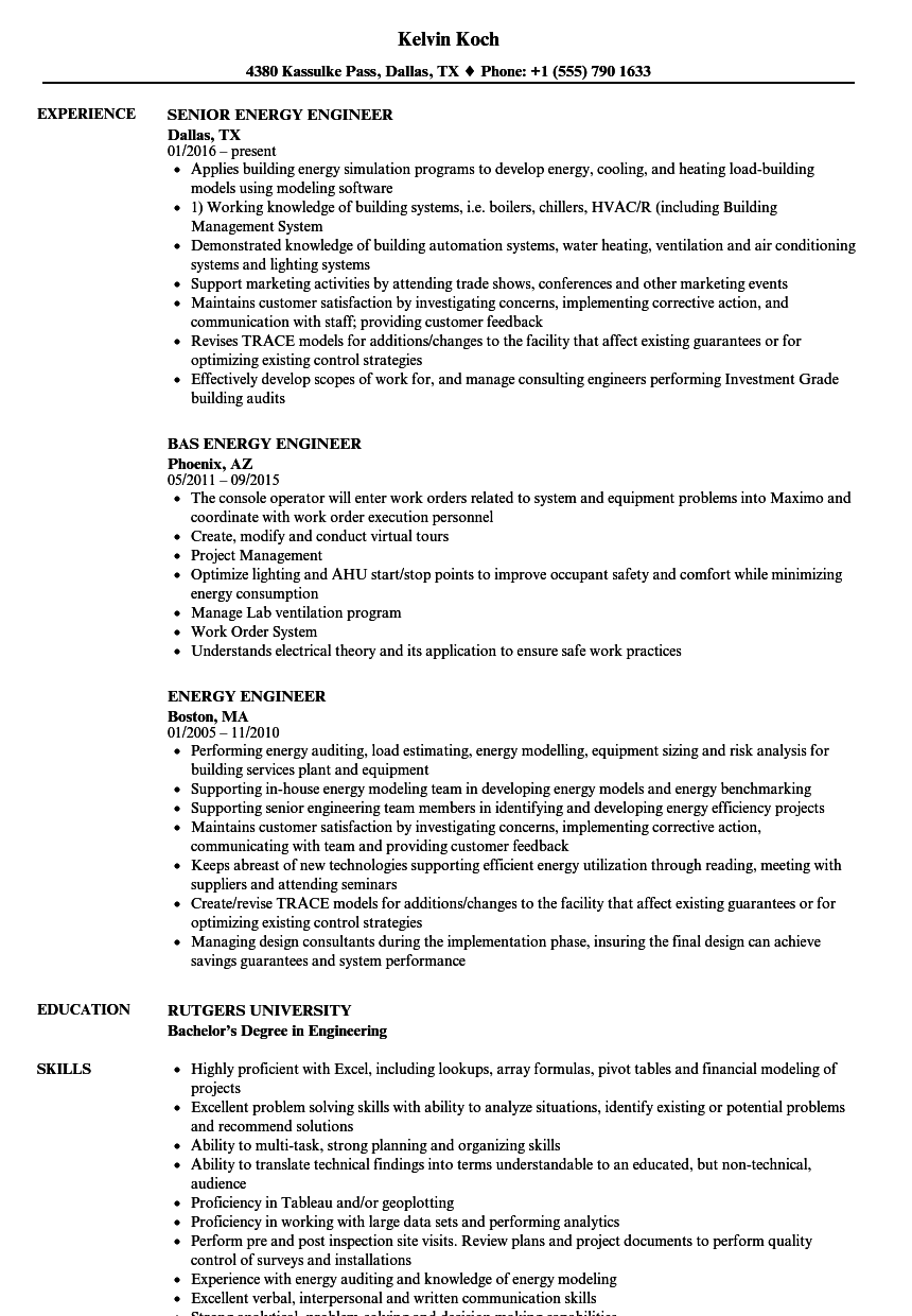 Energy Engineer Resume Samples Velvet Jobs