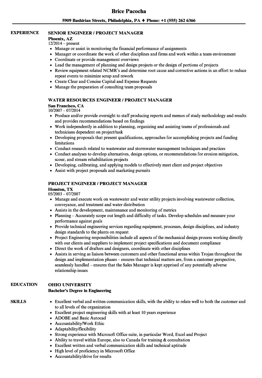 Engineering Project Manager Cv Pdf November