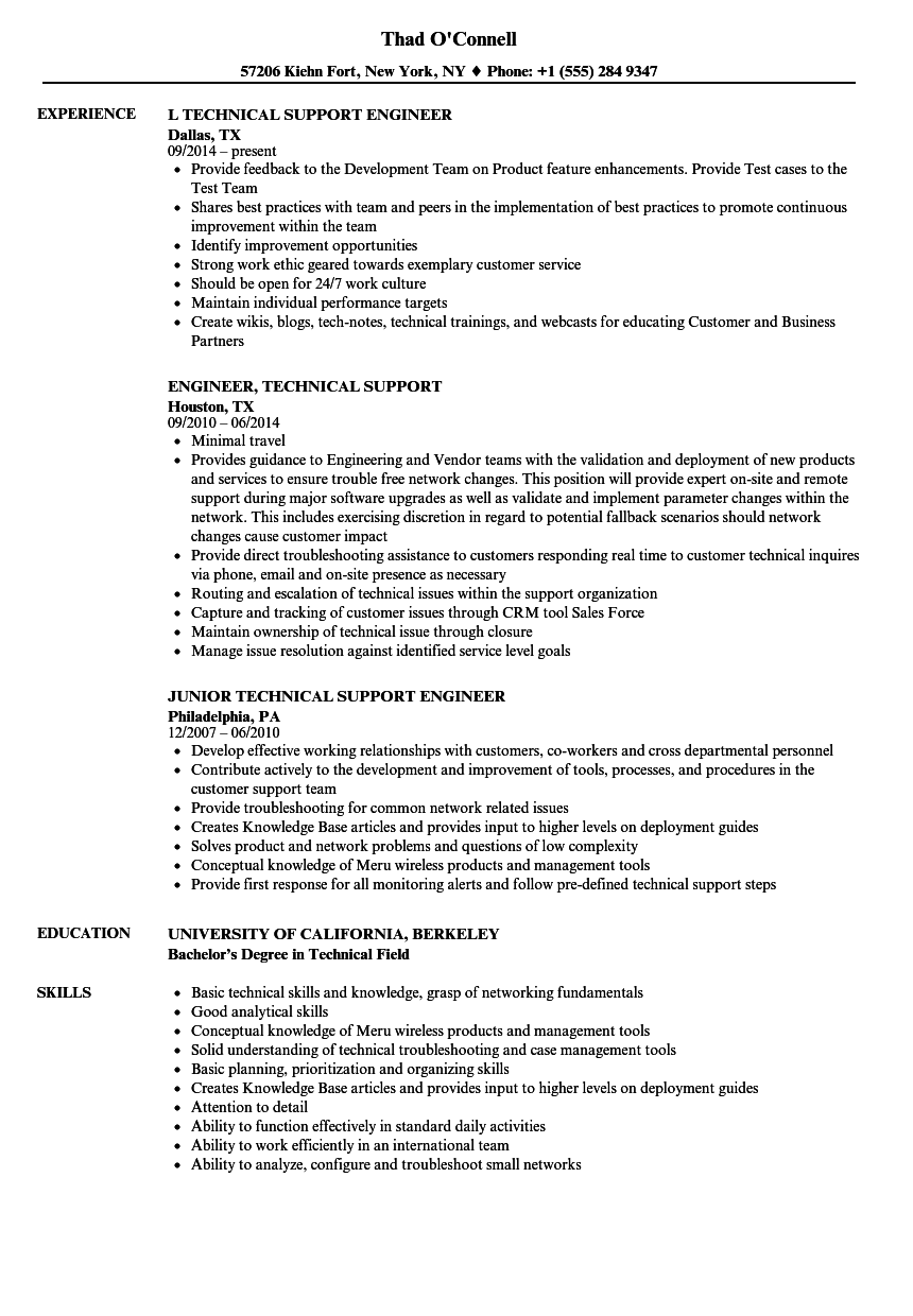 technical support engineer job description resume