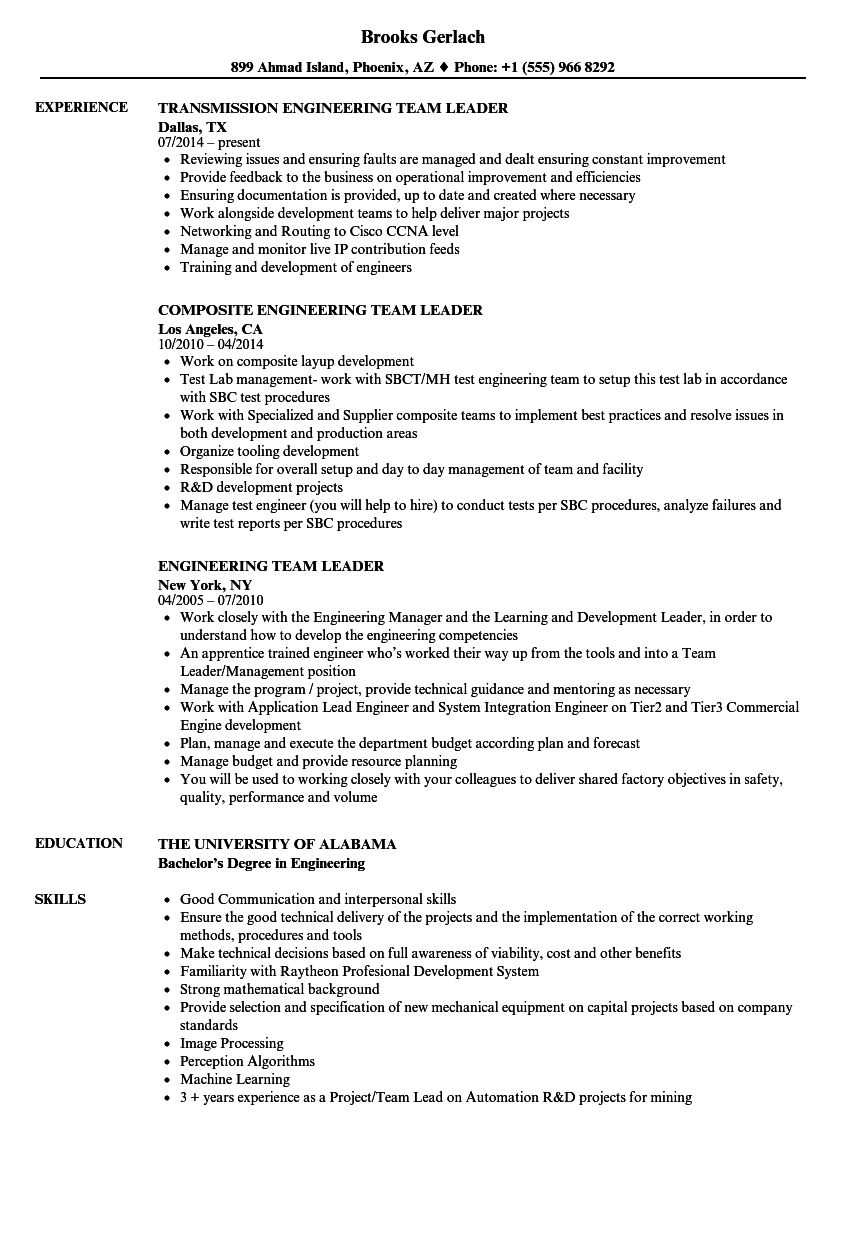 team leader role resume