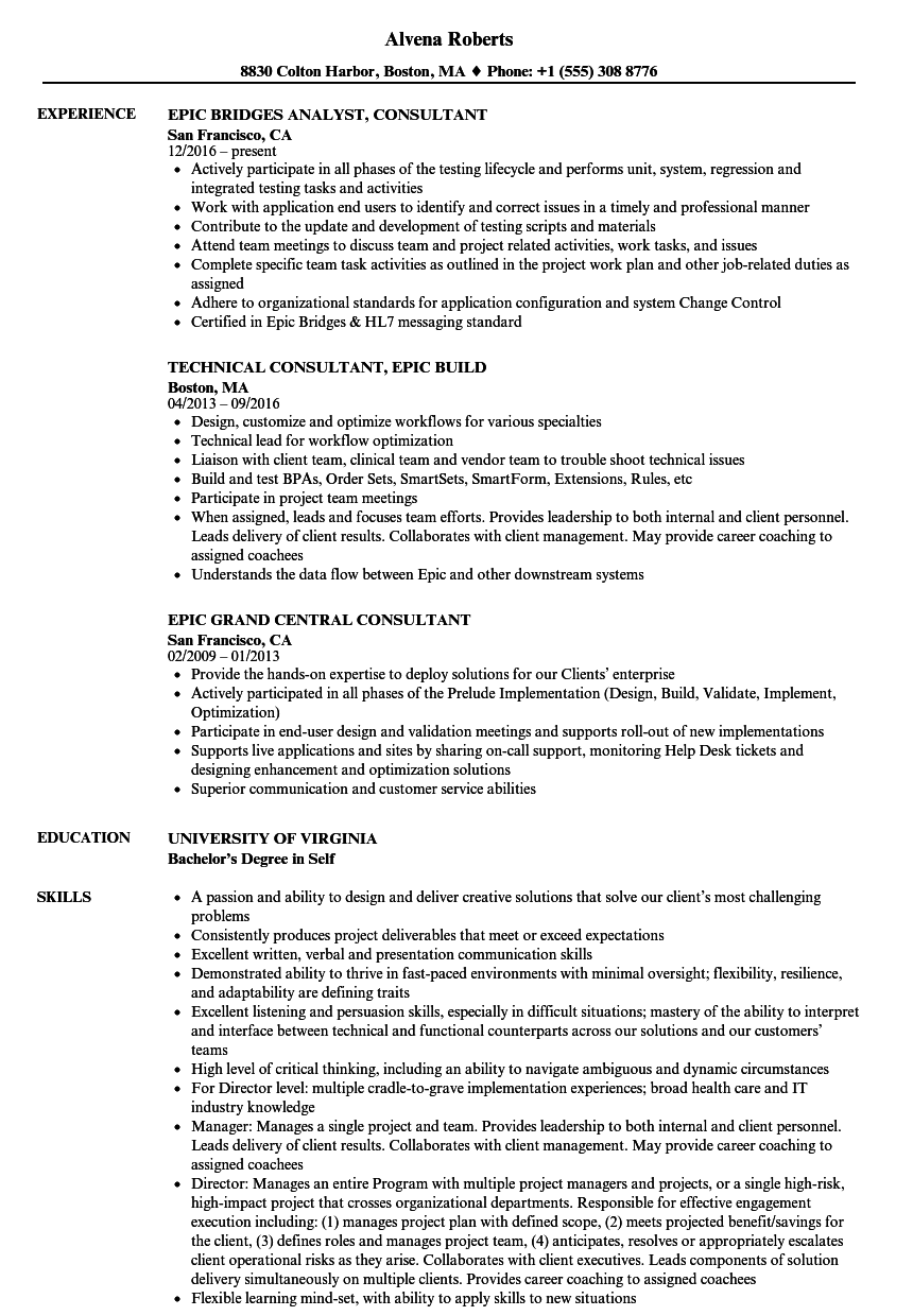 Epic Consultant Resume Samples Velvet Jobs