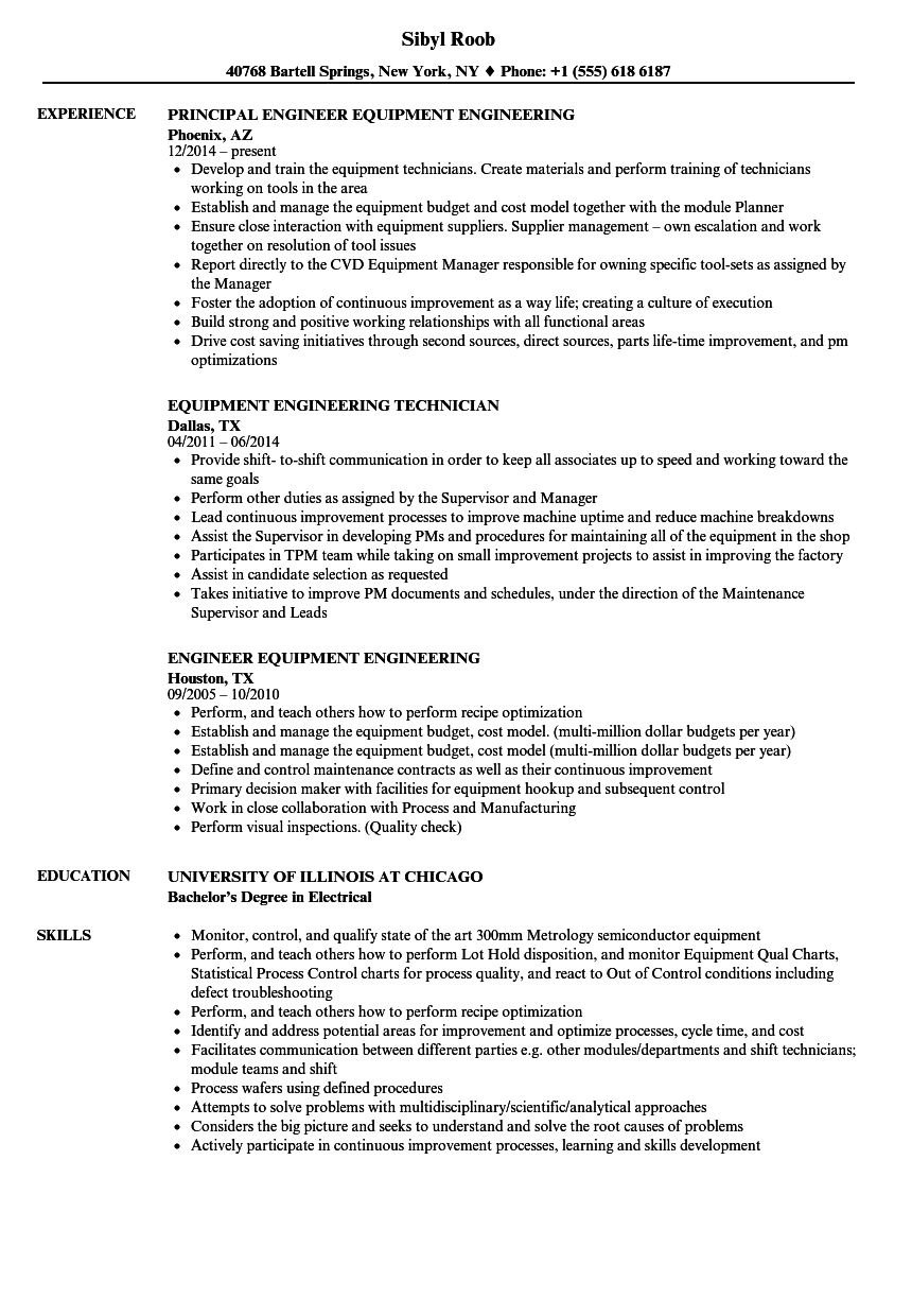 Equipment Engineering Resume Samples Velvet Jobs