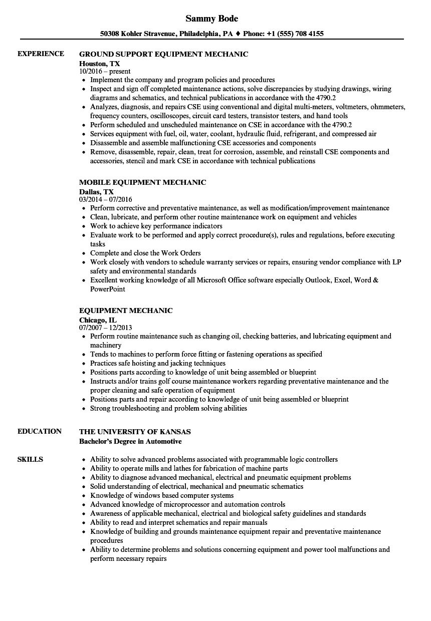 Diesel mechanic resume samples examples